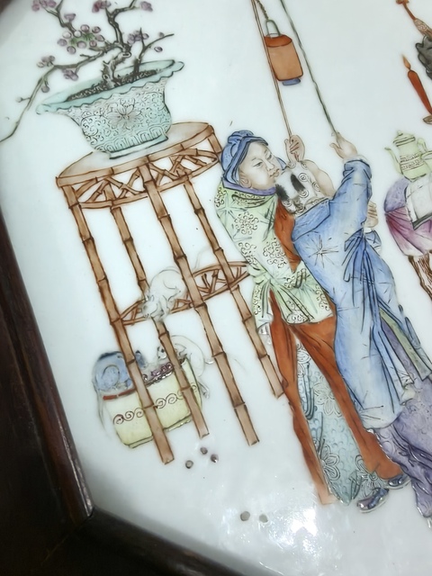 古玩陶瓷人物紋粉彩瓷板畫真品鑒賞圖
