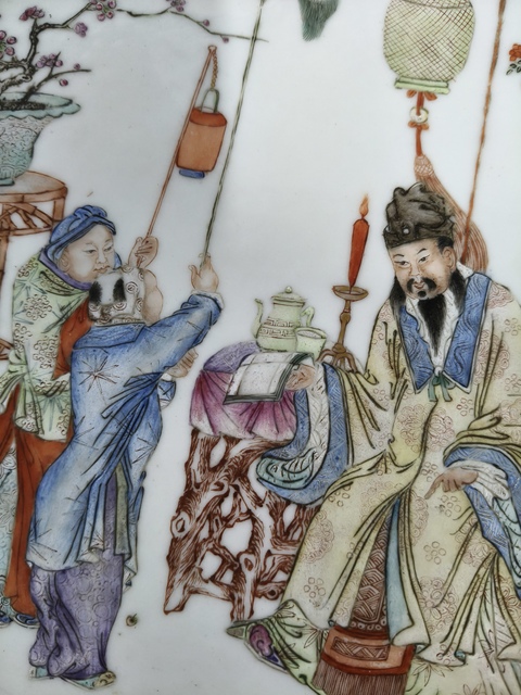 古玩陶瓷人物紋粉彩瓷板畫真品鑒賞圖
