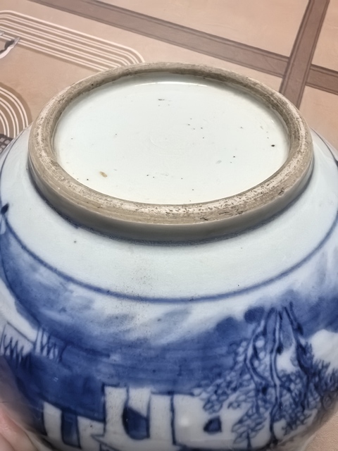 古玩陶瓷山水紋青花圈足缽式香爐真品鑒賞圖