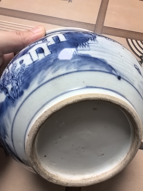 古玩陶瓷山水紋青花圈足缽式香爐真品鑒賞圖