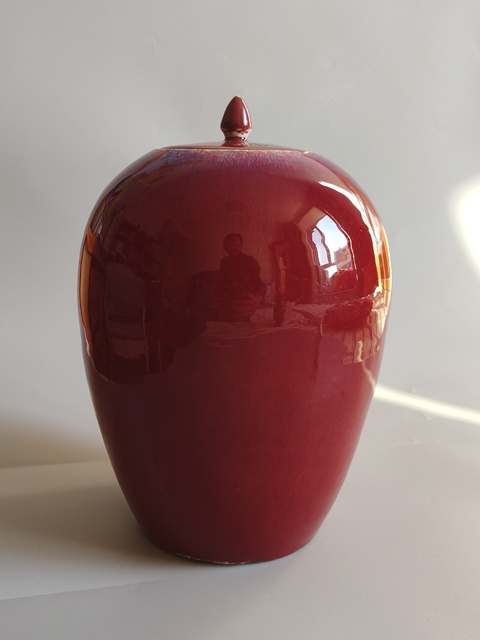 古玩陶瓷朱砂紅釉罐真品鑒賞圖