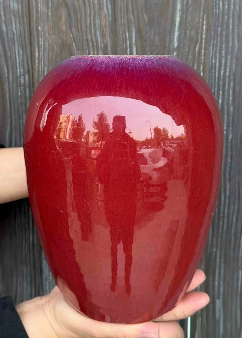 古玩陶瓷朱砂紅釉罐真品鑒賞圖