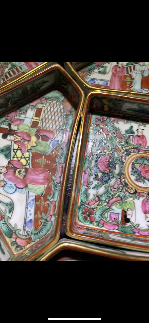 古玩陶瓷廣彩人物故事紋攢盤真品鑒賞圖