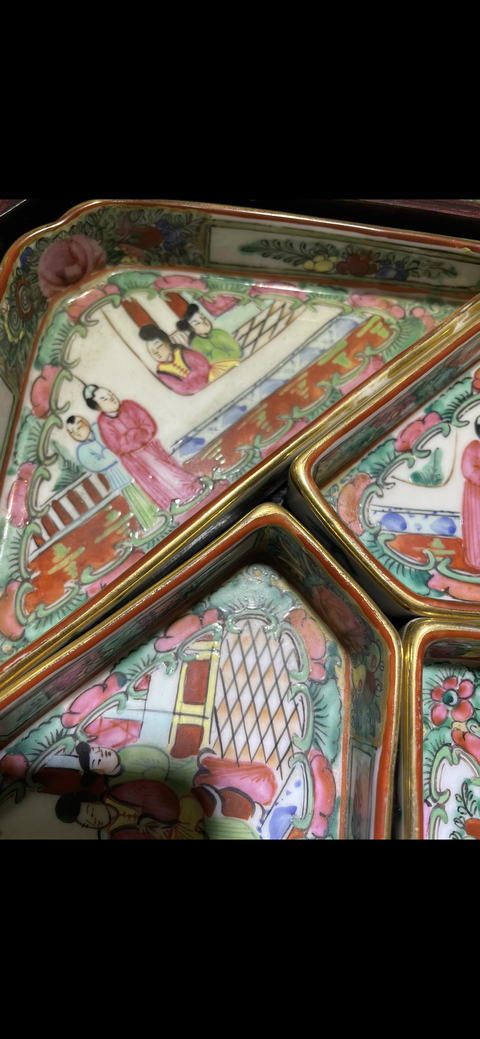 古玩陶瓷廣彩人物故事紋攢盤真品鑒賞圖