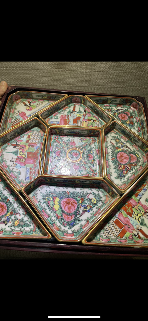 古玩陶瓷廣彩人物故事紋攢盤真品鑒賞圖