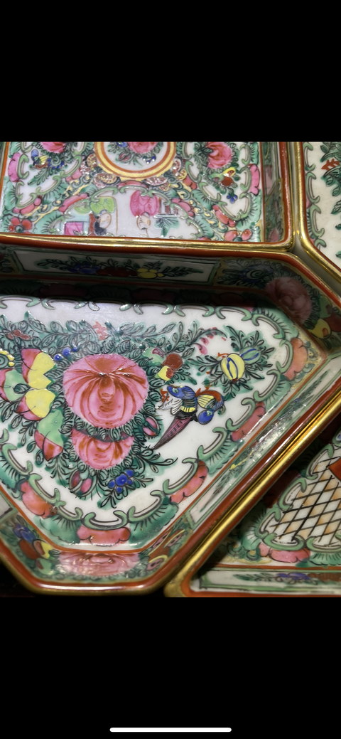 古玩陶瓷廣彩人物故事紋攢盤真品鑒賞圖