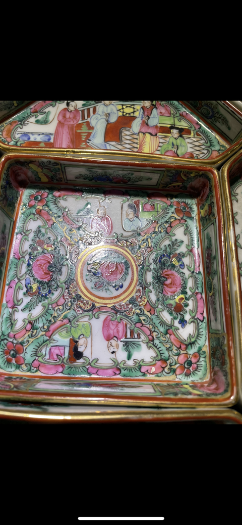 古玩陶瓷廣彩人物故事紋攢盤真品鑒賞圖