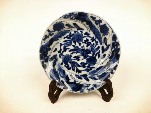 古玩陶瓷清康熙·鳳穿牡丹花口盤真品鑒賞圖