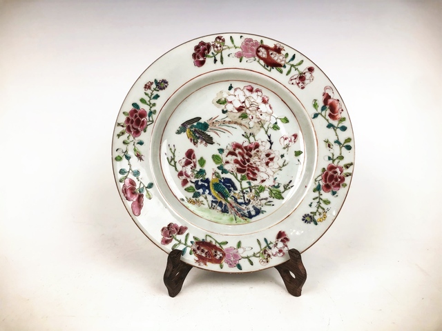 古玩陶瓷清雍正·粉彩錦雞花鳥盤拍賣，當前價格99元