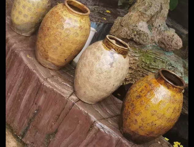 古玩陶瓷 花卉紋青釉印花雙系罐真品鑒賞圖