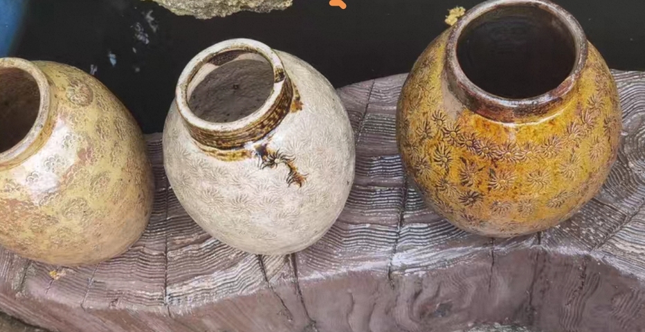 古玩陶瓷 花卉紋青釉印花雙系罐真品鑒賞圖