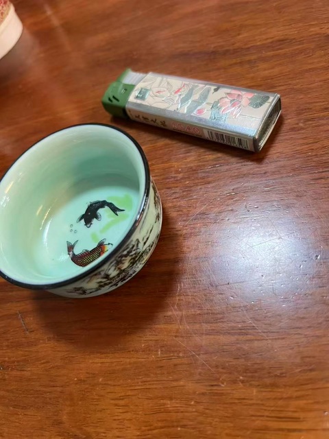 古玩陶瓷冬青釉粉彩山水人物杯拍賣，當前價格49800元