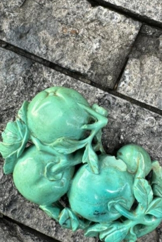 古玩雜項松石石榴雕件真品鑒賞圖