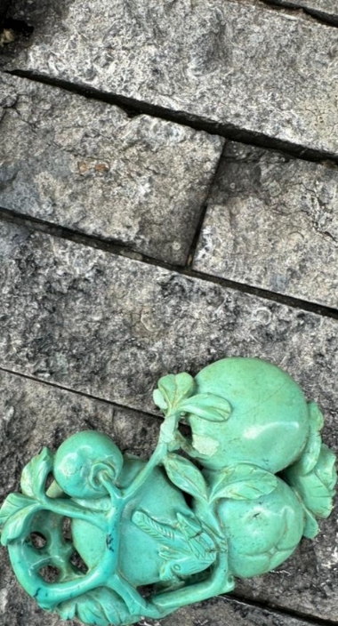 古玩雜項松石石榴雕件真品鑒賞圖