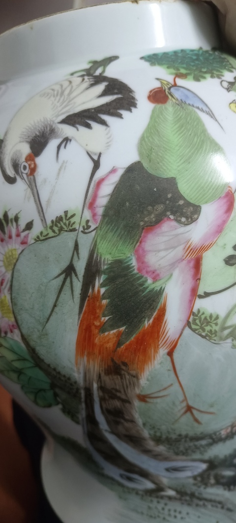 古玩陶瓷粉彩花鳥紋將軍罐真品鑒賞圖