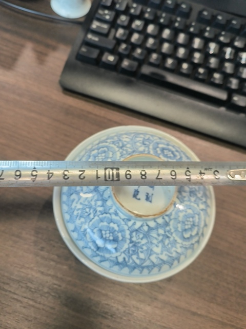 古玩陶瓷青花淡描花卉紋蓋碗真品鑒賞圖