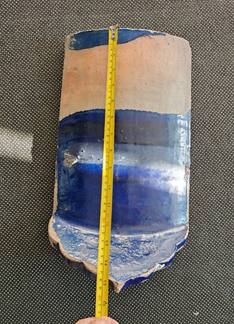 古玩陶瓷藍釉印花龍紋瓦當真品鑒賞圖