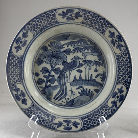 古玩陶瓷鳳紋青花盤真品鑒賞圖