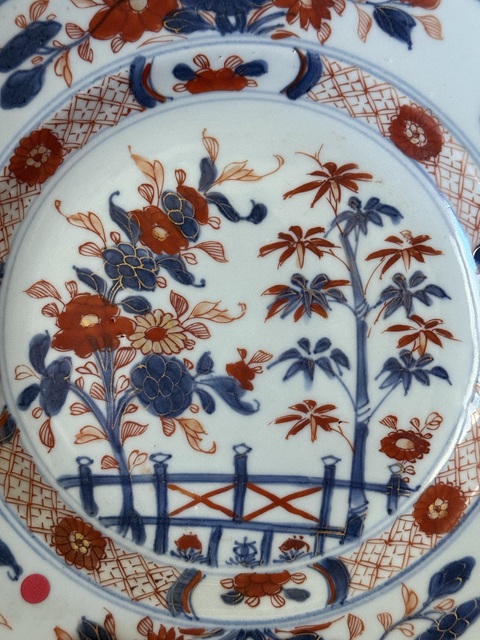 古玩陶瓷清·康熙竹紋牡丹青花礬紅描金盤拍賣，當前價格1400元