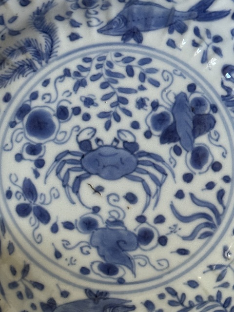 古玩陶瓷清·康熙鯉桂鰱鳙蟹藻紋青花盤拍賣，當前價格1500元