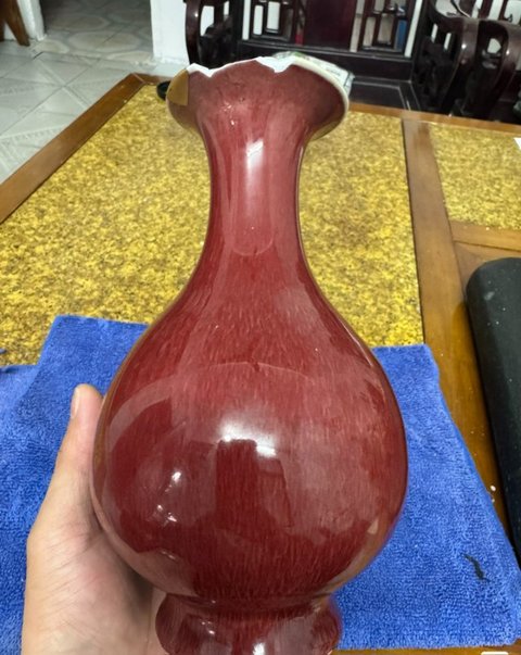 古玩陶瓷紅釉玉壺春瓶真品鑒賞圖