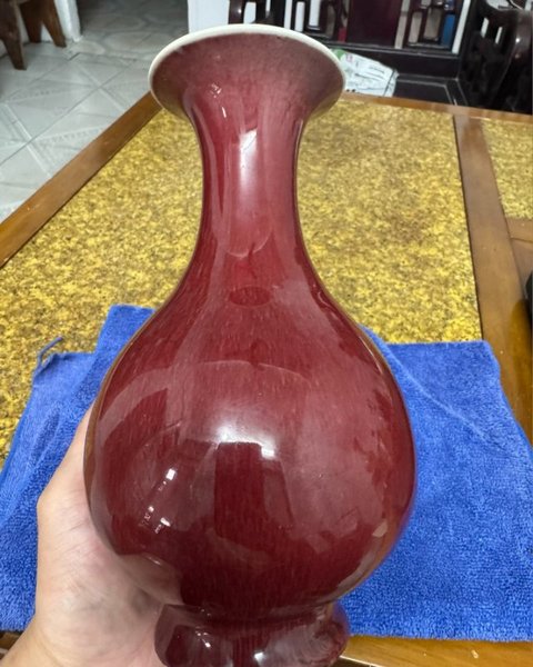 古玩陶瓷紅釉玉壺春瓶真品鑒賞圖