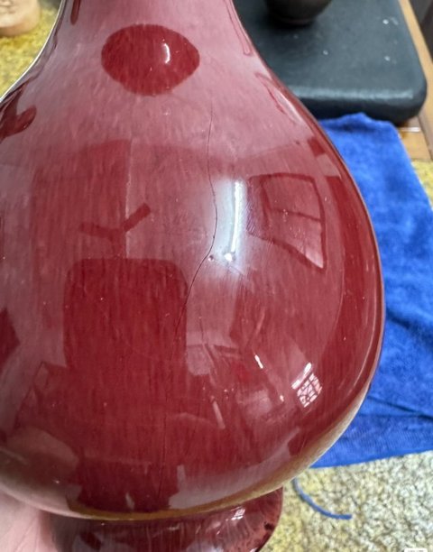 古玩陶瓷紅釉玉壺春瓶真品鑒賞圖