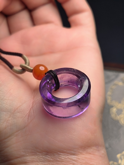 古玩玉器紫水晶雕“車輪環”真品鑒賞圖