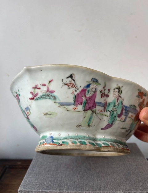 古玩陶瓷粉彩人物故事貢盤(pán)真品鑒賞圖