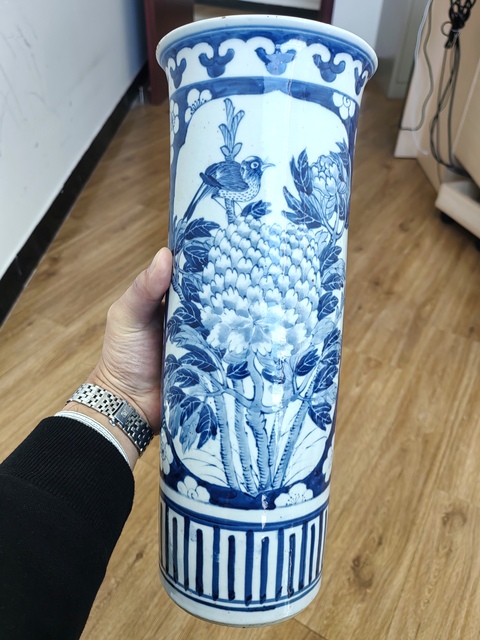 古玩陶瓷青花花鳥紋箭筒真品鑒賞圖