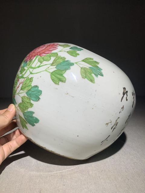 古玩陶瓷粉彩花鳥詩文西瓜罐拍賣，當前價格1200元