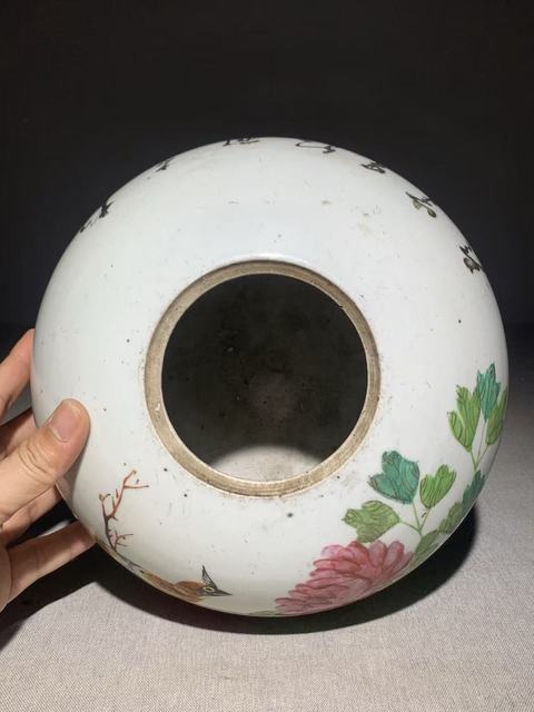 古玩陶瓷粉彩花鳥詩文西瓜罐拍賣，當前價格1200元