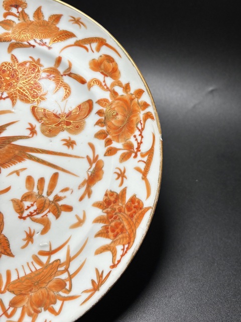 古玩陶瓷礬紅花鳥紋折腰盤真品鑒賞圖