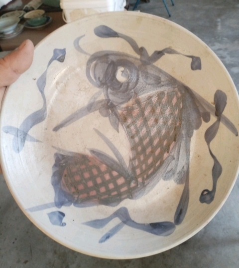古玩陶瓷青花釉里紅魚盤真品鑒賞圖