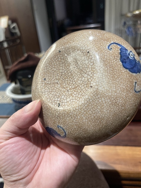 古玩陶瓷哥釉青花金魚紋水洗真品鑒賞圖