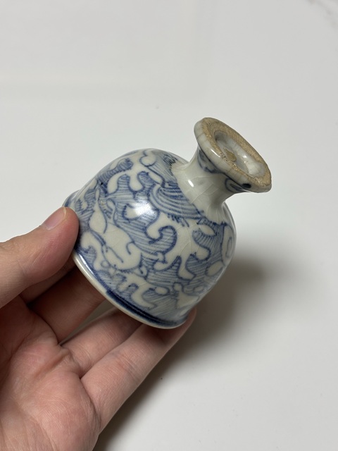 古玩陶瓷晚明青花鐵線描高足杯真品鑒賞圖