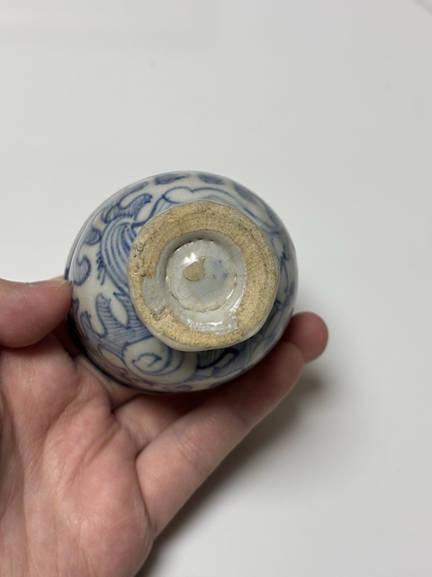 古玩陶瓷晚明青花鐵線描高足杯真品鑒賞圖