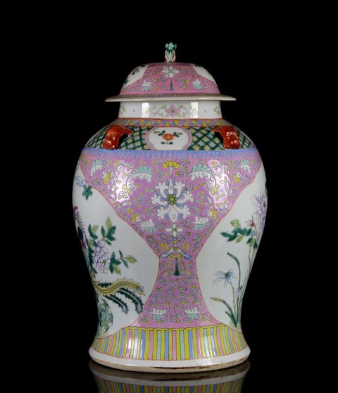 古玩陶瓷花鳥紋粉彩將軍罐真品鑒賞圖