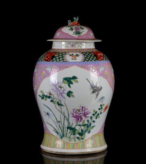 古玩陶瓷花鳥紋粉彩將軍罐真品鑒賞圖