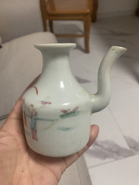 古玩陶瓷人物紋粉彩無柄壺真品鑒賞圖