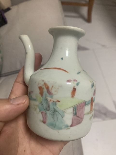 古玩陶瓷人物紋粉彩無柄壺真品鑒賞圖