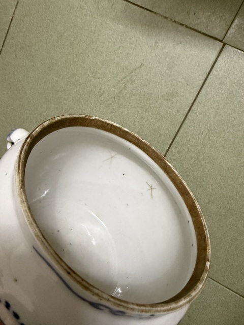 古玩陶瓷陶淵明愛菊圖青花四系粥罐真品鑒賞圖