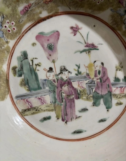 古玩陶瓷同治細路粉彩折沿盆真品鑒賞圖