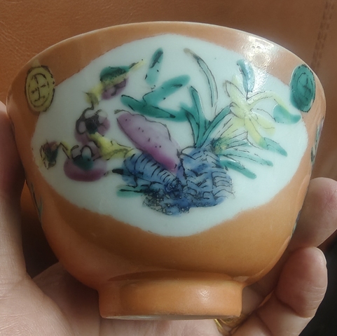 古玩陶瓷民國珊瑚紅粉彩杯真品鑒賞圖