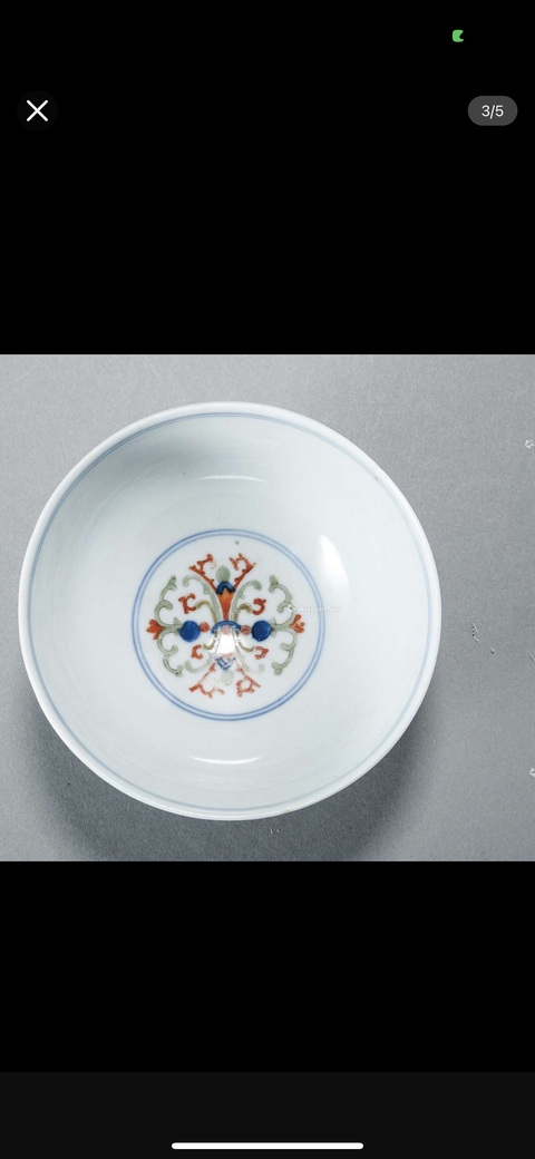 古玩陶瓷清代青花加彩碗真品鑒賞圖