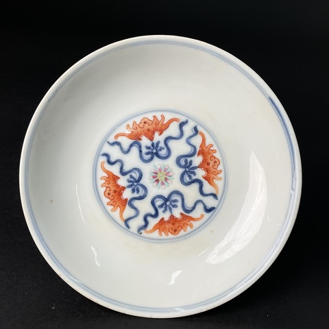 古玩陶瓷青花加彩福壽紋盤真品鑒賞圖