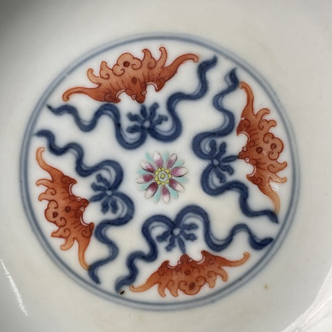 古玩陶瓷青花加彩福壽紋盤真品鑒賞圖