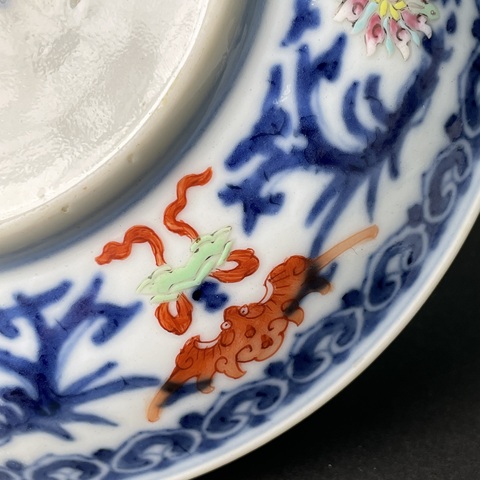 古玩陶瓷青花加彩福壽紋盤真品鑒賞圖