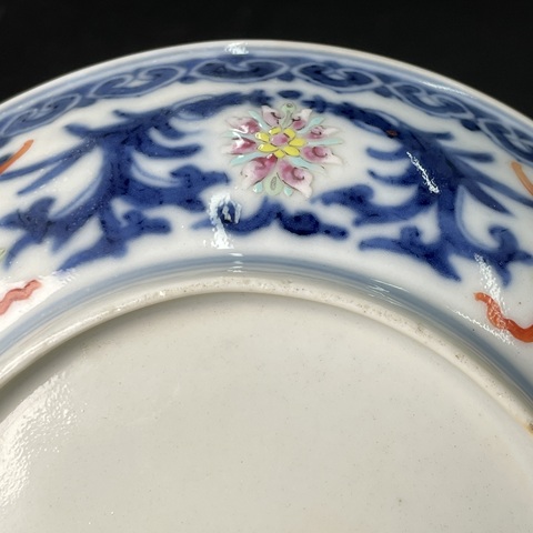 古玩陶瓷青花加彩福壽紋盤真品鑒賞圖