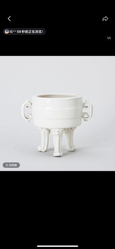 古玩陶瓷清代時期白釉三獸足爐真品鑒賞圖